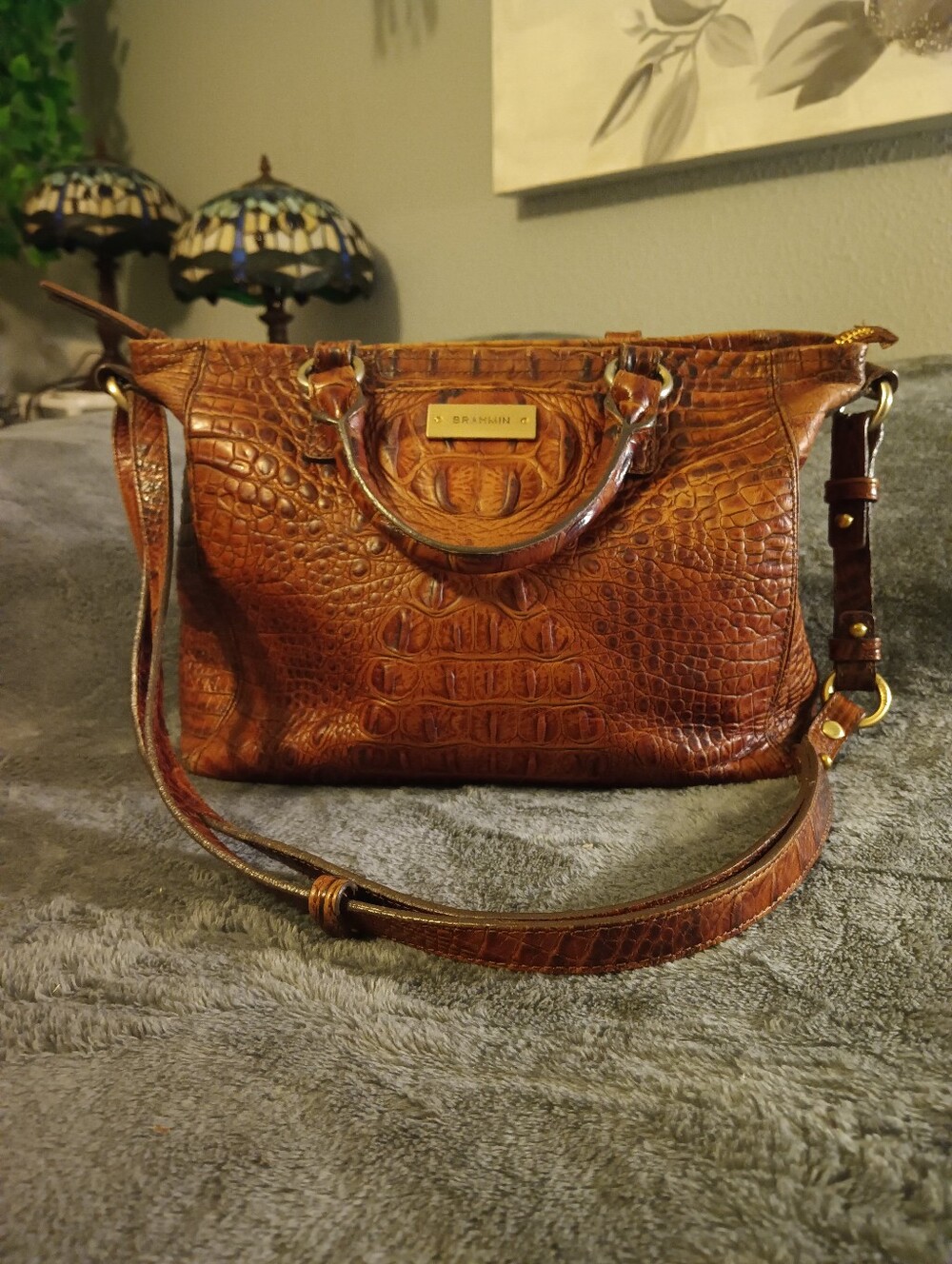 Brahmin Pecan Croc-Embossed Leather Bag